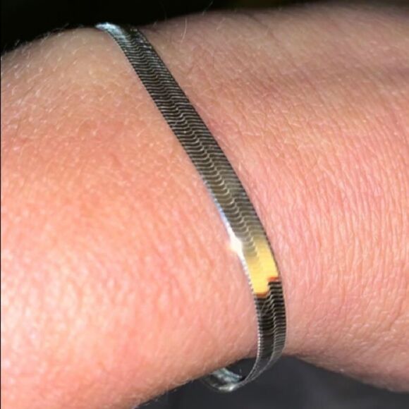 SterlingĀ SilverāSnakeāHerringboneāChaināBracelet - Picture 8 of 11